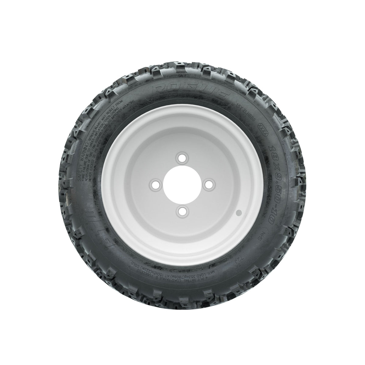 GTW Steel White 3:5 Offset 10 in Wheels with 18x9.50-10 Rogue All Terrain Tires Full Set