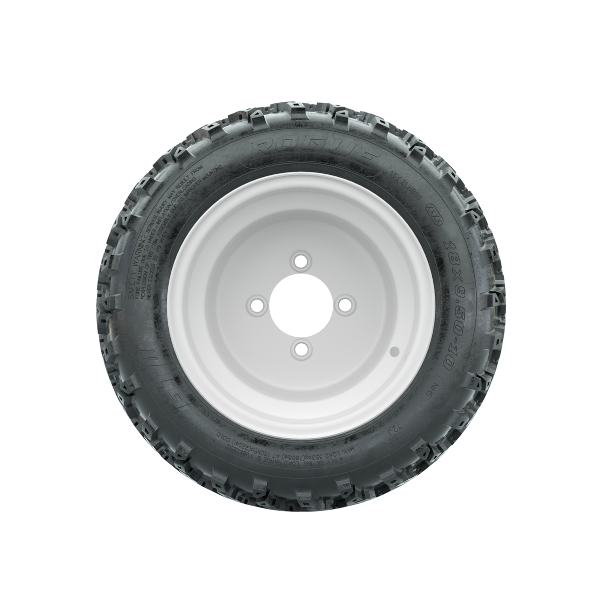 GTW Steel White 3:5 Offset 10 in Wheels with 18x9.50-10 Rogue All Terrain Tires Full Set