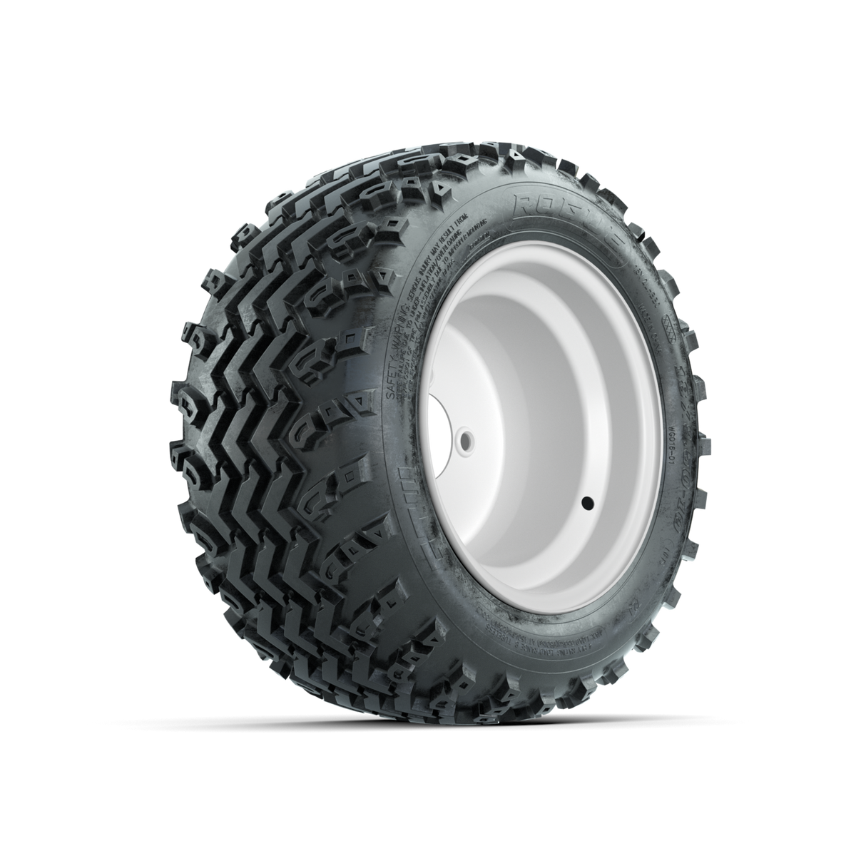 GTW Steel White 3:5 Offset 10 in Wheels with 18x9.50-10 Rogue All Terrain Tires Full Set