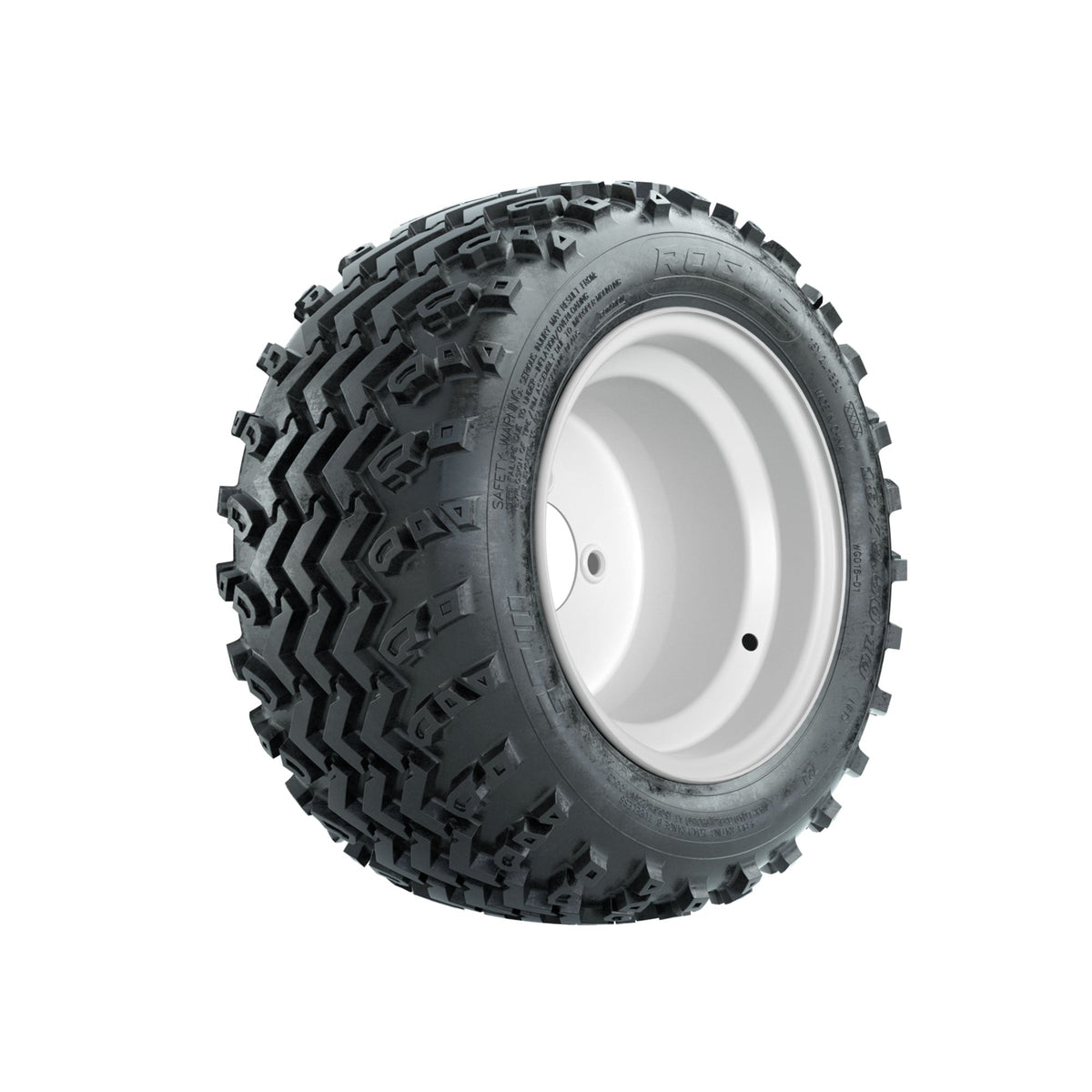 GTW Steel White 3:5 Offset 10 in Wheels with 18x9.50-10 Rogue All Terrain Tires Full Set