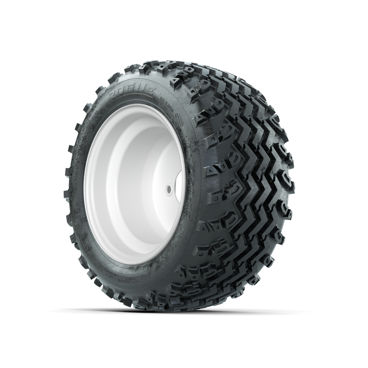 GTW Steel White 3:5 Offset 10 in Wheels with 18x9.50-10 Rogue All Terrain Tires Full Set