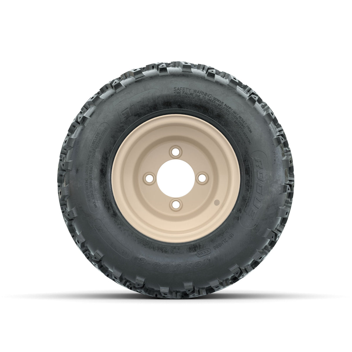 GTW Steel Club Car Beige Centered 8 in Wheels with 18x9.50-8 Rogue All Terrain Tires Full Set