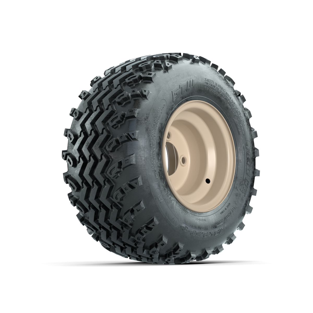 GTW Steel Club Car Beige Centered 8 in Wheels with 18x9.50-8 Rogue All Terrain Tires Full Set
