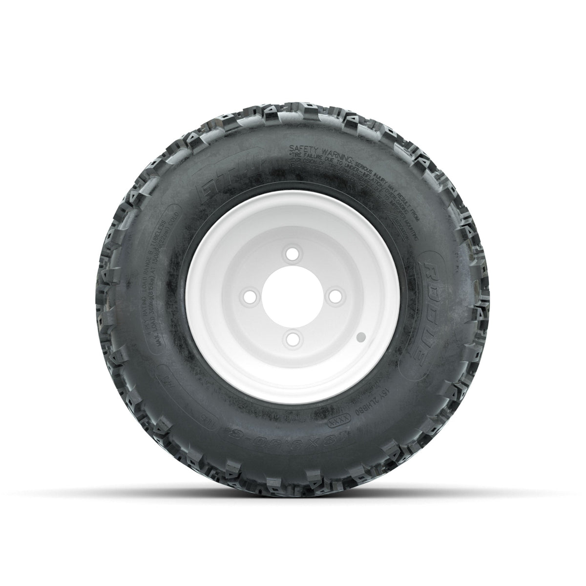 GTW Steel White 2:5 Offset 8 in Wheels with 18x9.50-8 Rogue All Terrain Tires Full Set