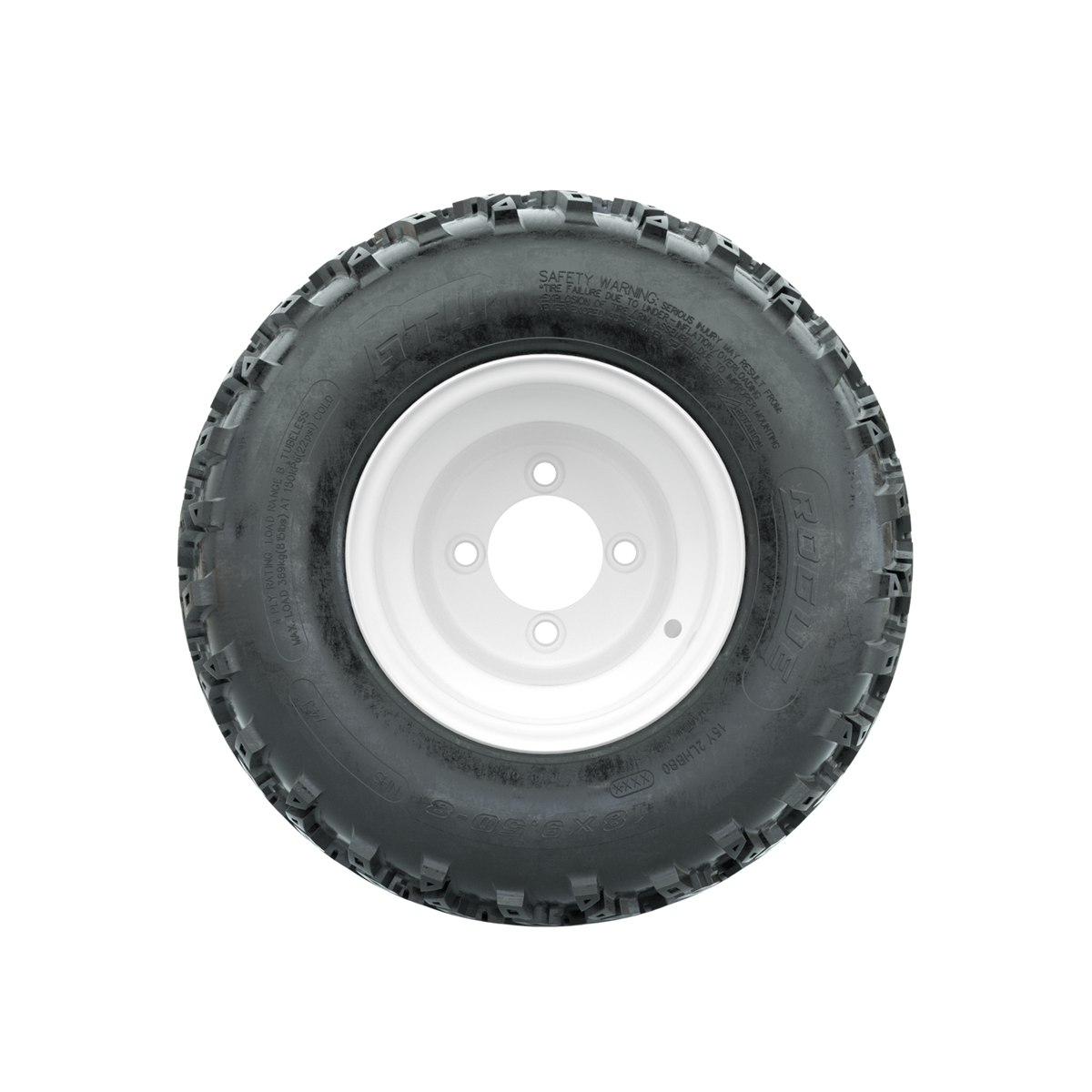 GTW Steel White 2:5 Offset 8 in Wheels with 18x9.50-8 Rogue All Terrain Tires Full Set