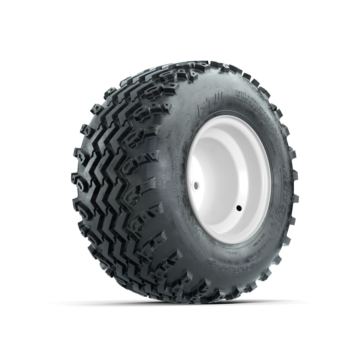 GTW Steel White 2:5 Offset 8 in Wheels with 18x9.50-8 Rogue All Terrain Tires Full Set