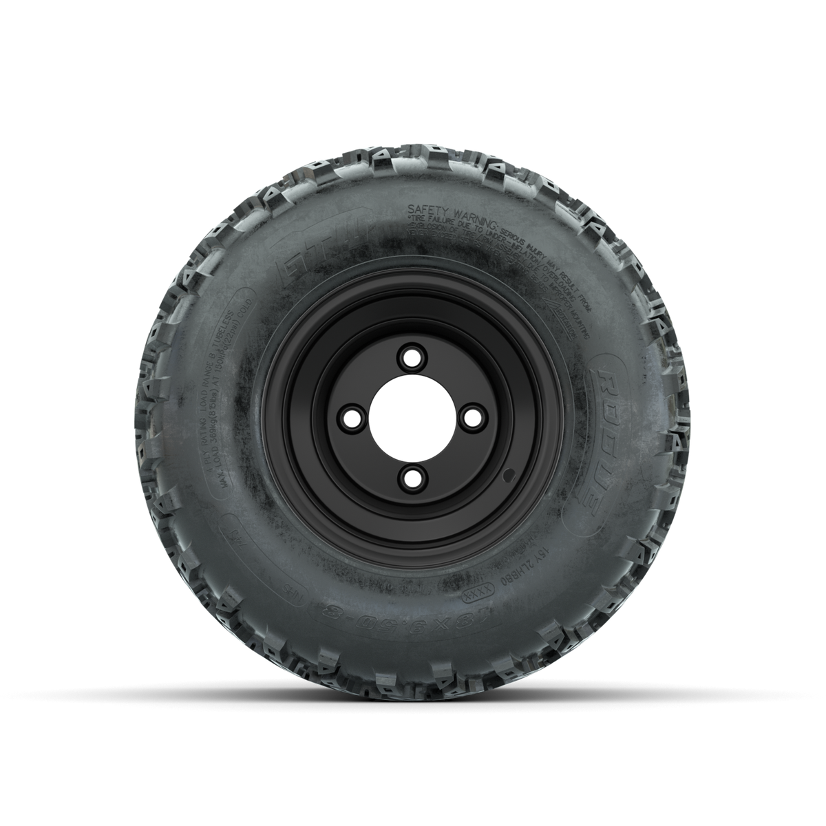 GTW Steel Matte Black 2:5 Offset 8 in Wheels with 18x9.50-8 Rogue All Terrain Tires – Full Set