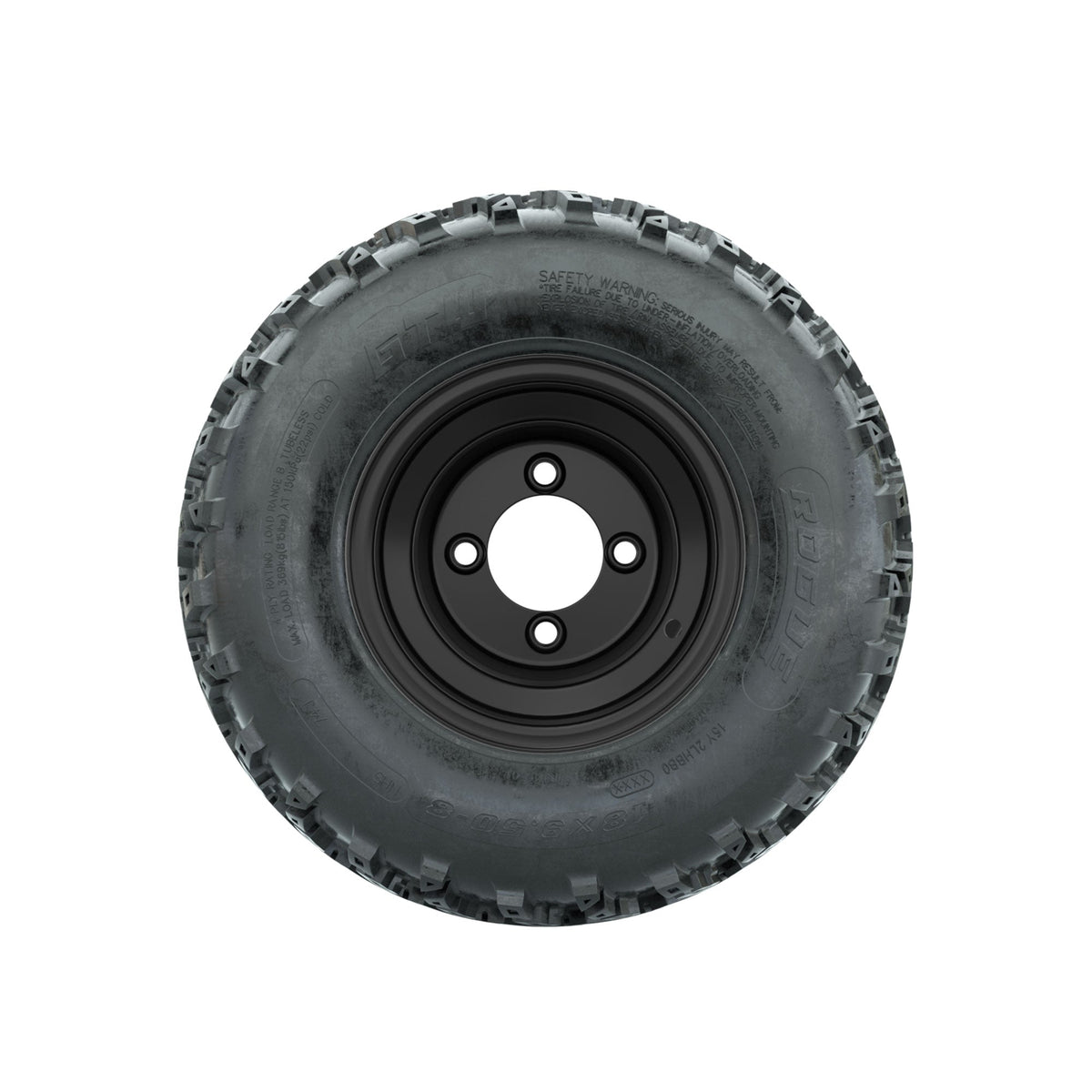 GTW Steel Matte Black 2:5 Offset 8 in Wheels with 18x9.50-8 Rogue All Terrain Tires – Full Set
