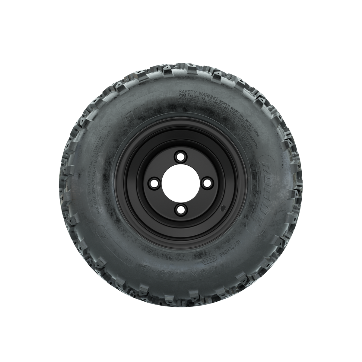 GTW Steel Matte Black 2:5 Offset 8 in Wheels with 18x9.50-8 Rogue All Terrain Tires – Full Set
