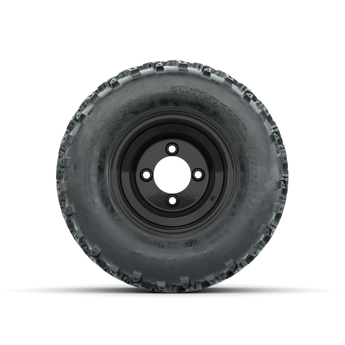 GTW Steel Gloss Black Centered 8 in Wheels with 18x9.50-8 Rogue All Terrain Tires Full Set