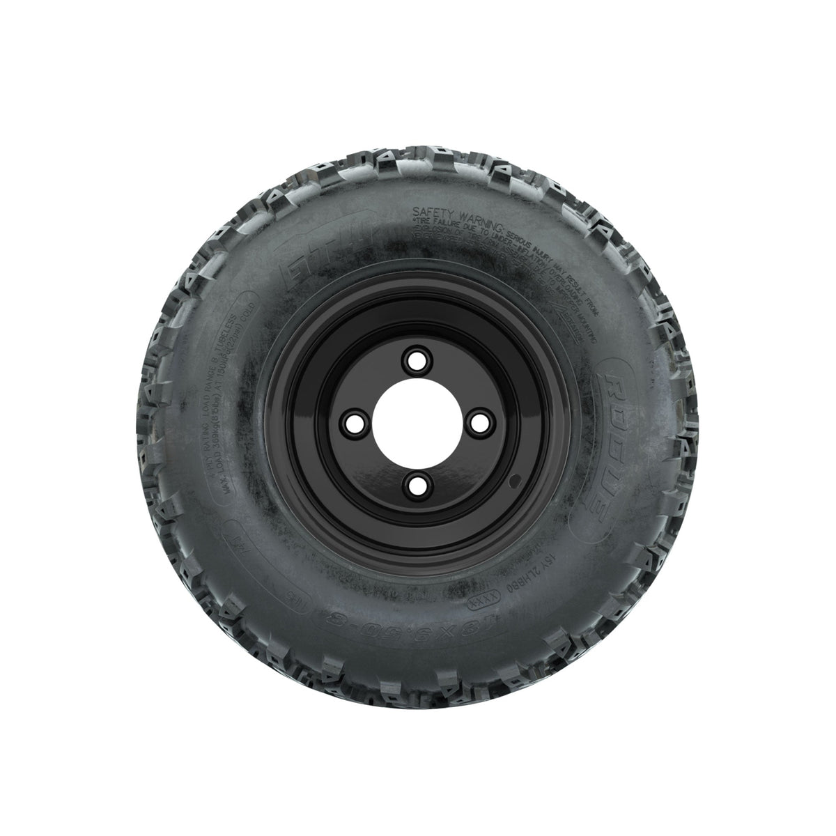 GTW Steel Gloss Black Centered 8 in Wheels with 18x9.50-8 Rogue All Terrain Tires Full Set