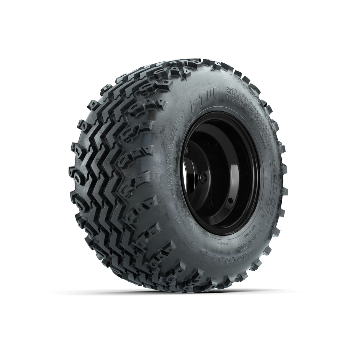 GTW Steel Gloss Black Centered 8 in Wheels with 18x9.50-8 Rogue All Terrain Tires Full Set