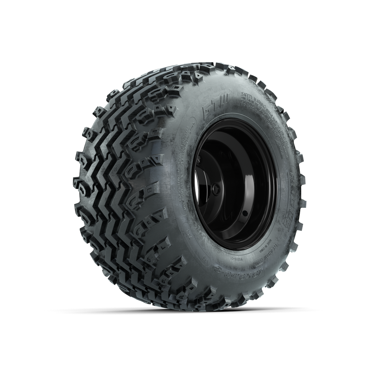 GTW Steel Gloss Black Centered 8 in Wheels with 18x9.50-8 Rogue All Terrain Tires Full Set