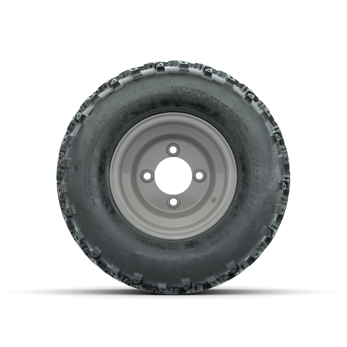GTW Steel Club Car Grey Centered 8 in Wheels with 18x9.50-8 Rogue All Terrain Tires Full Set