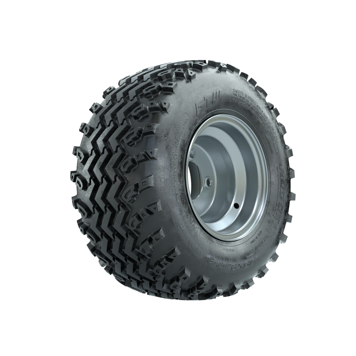 GTW Steel Silver Centered 8 in Wheels with 18x9.50-8 Rogue All Terrain Tires Full Set