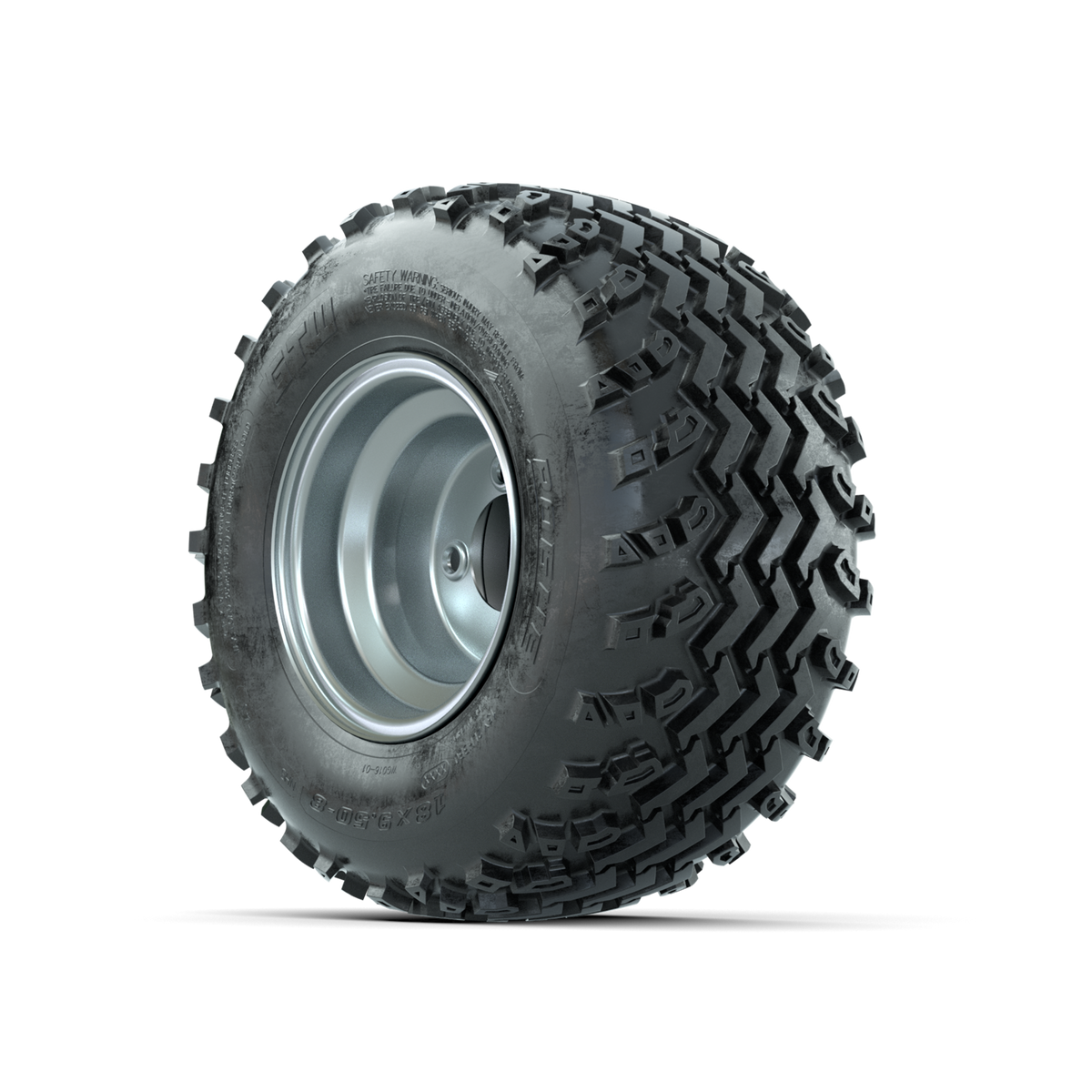 GTW Steel Silver Centered 8 in Wheels with 18x9.50-8 Rogue All Terrain Tires Full Set