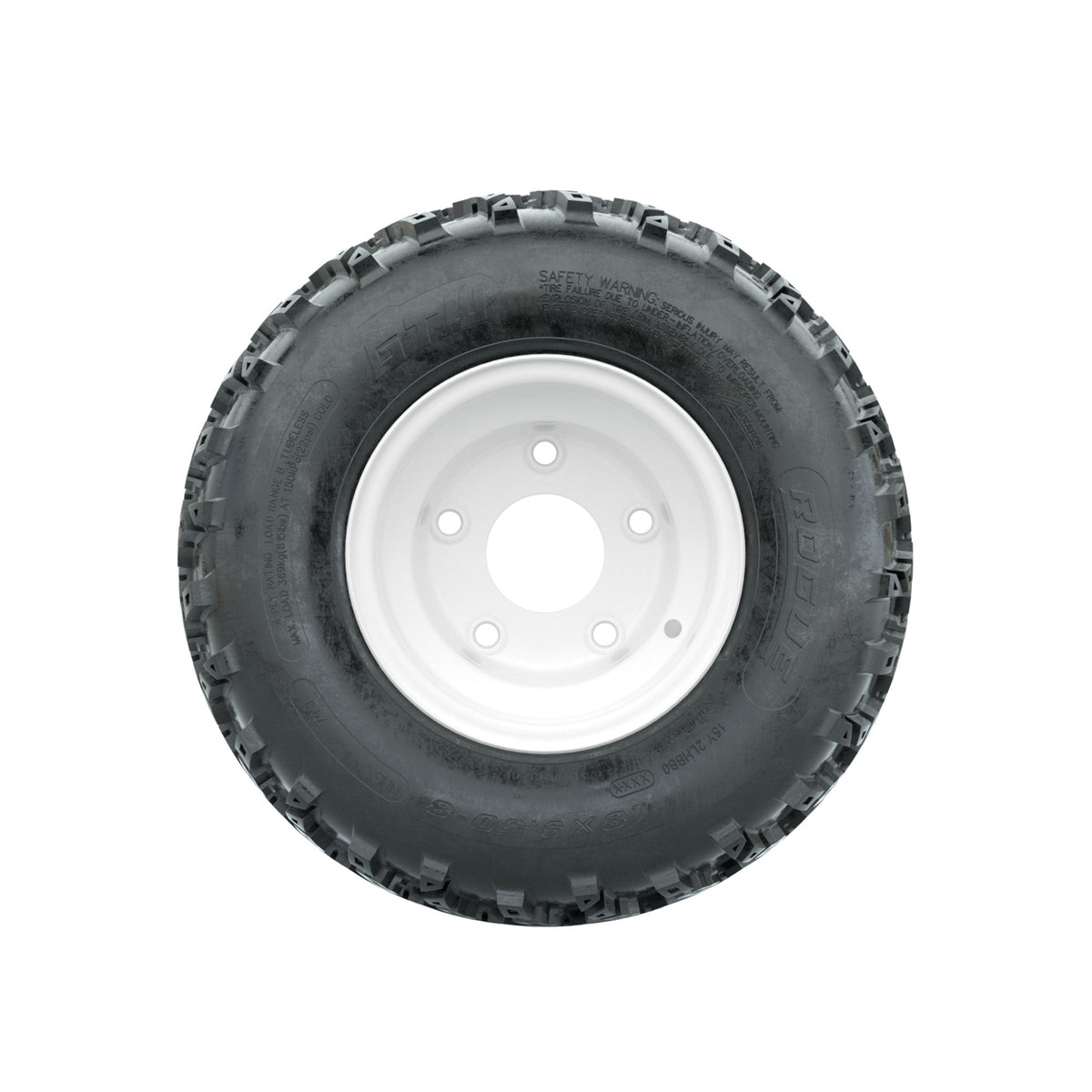GTW Steel White Centered 5-Hole 8 in Wheels with 18x9.50-8 Rogue All Terrain Tires Full Set