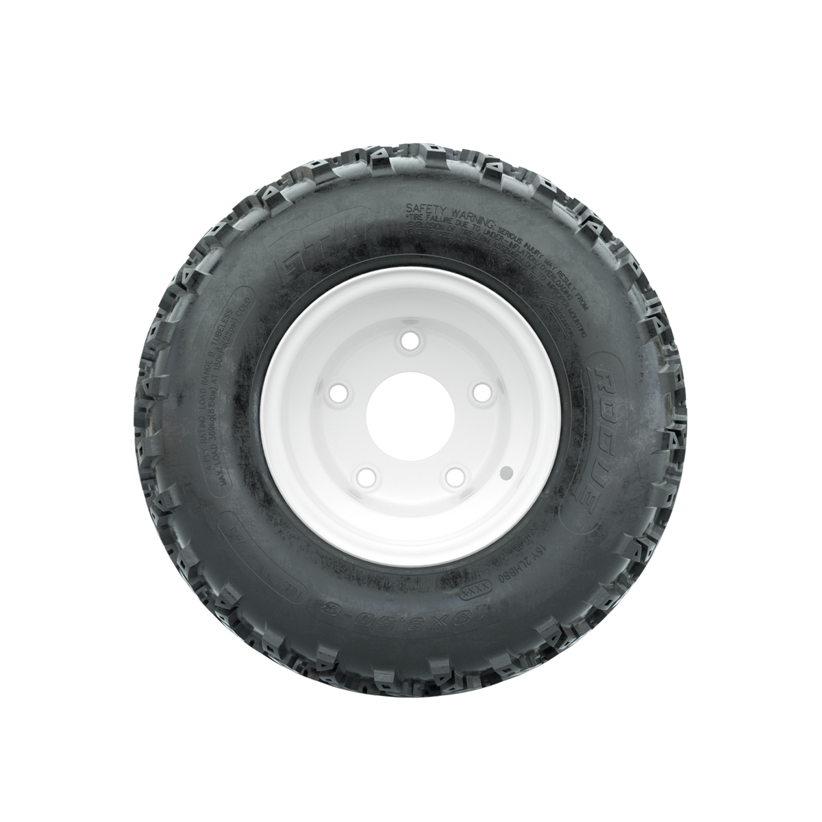 GTW Steel White Centered 5-Hole 8 in Wheels with 18x9.50-8 Rogue All Terrain Tires Full Set