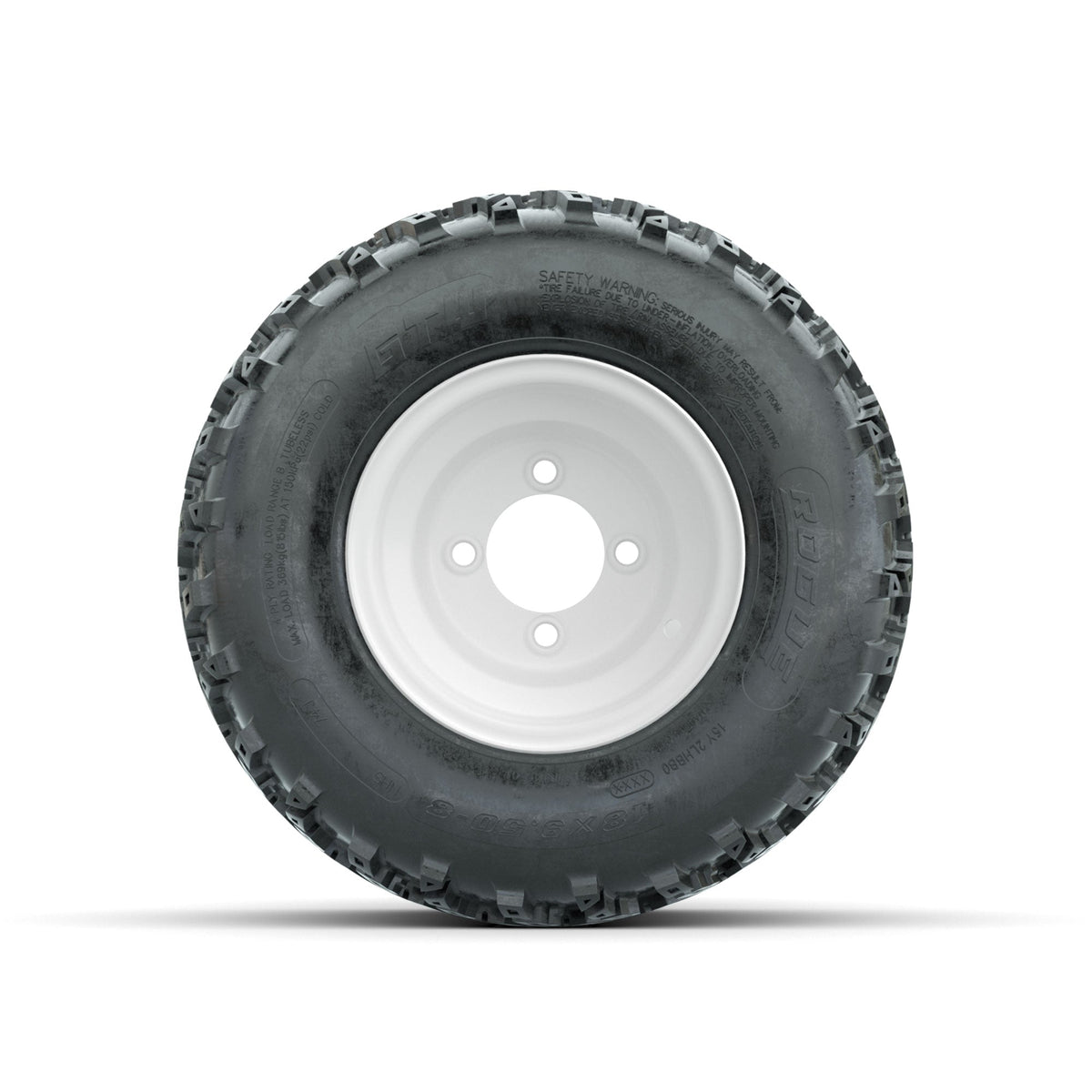 GTW Steel White Centered 8 in Wheels with 18x9.50-8 Rogue All Terrain Tires Full Set