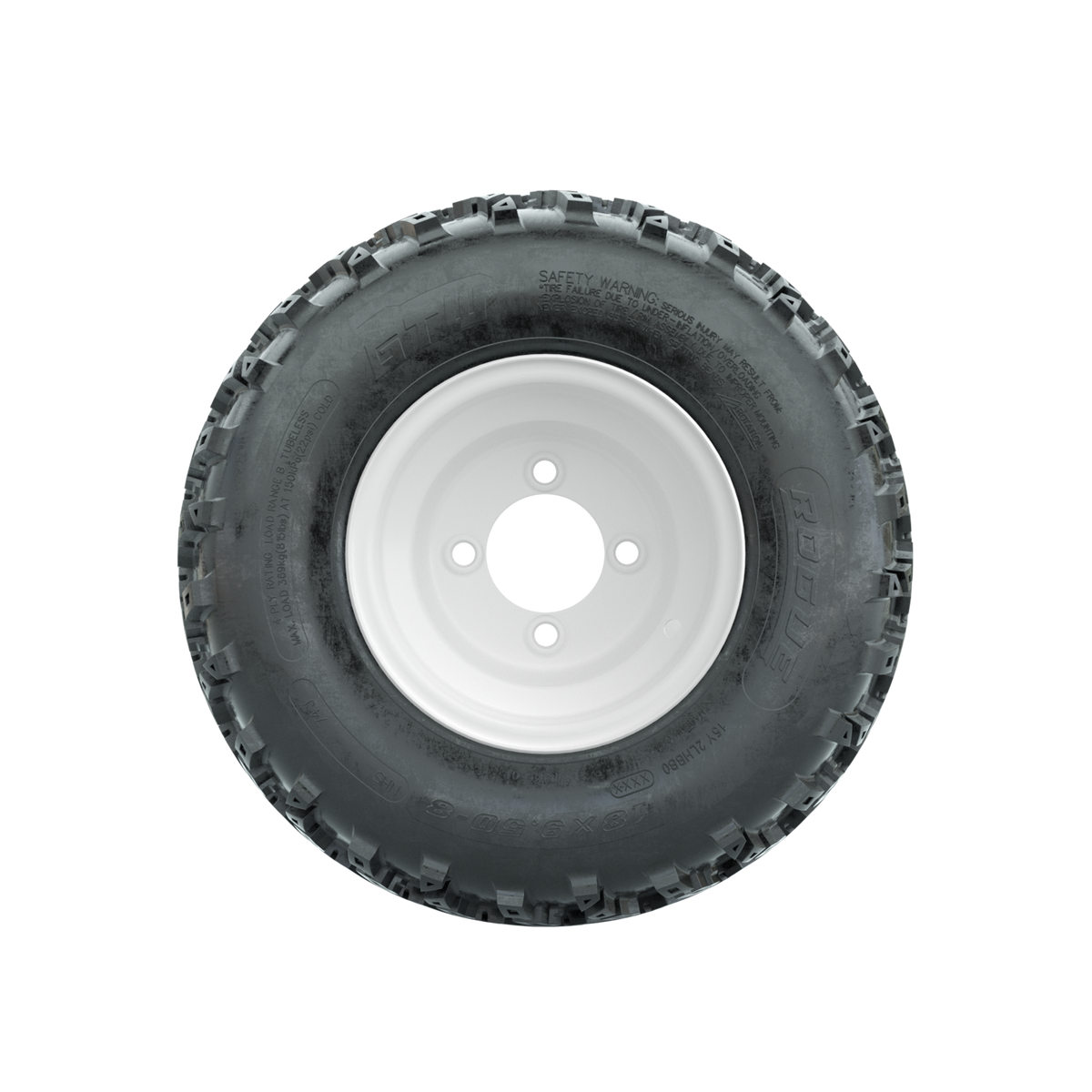 GTW Steel White Centered 8 in Wheels with 18x9.50-8 Rogue All Terrain Tires Full Set
