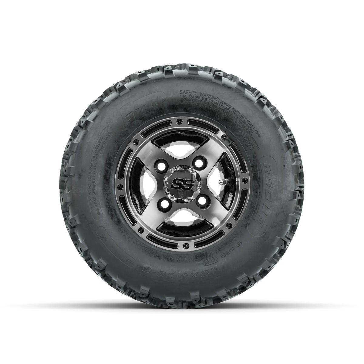 GTW Ranger Machined/Black 8 in Wheels with 18x9.50-8 Rogue All Terrain Tires Full Set