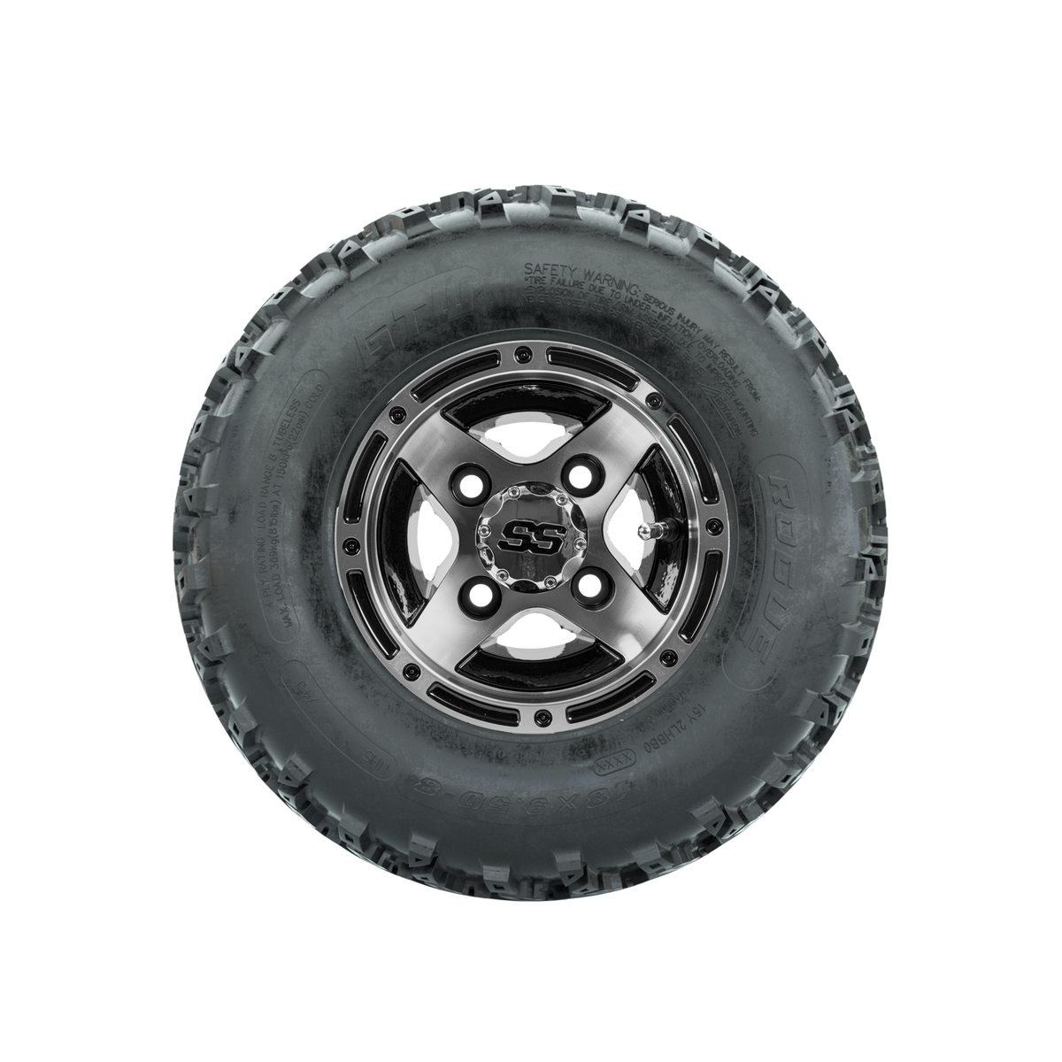 GTW Ranger Machined/Black 8 in Wheels with 18x9.50-8 Rogue All Terrain Tires Full Set
