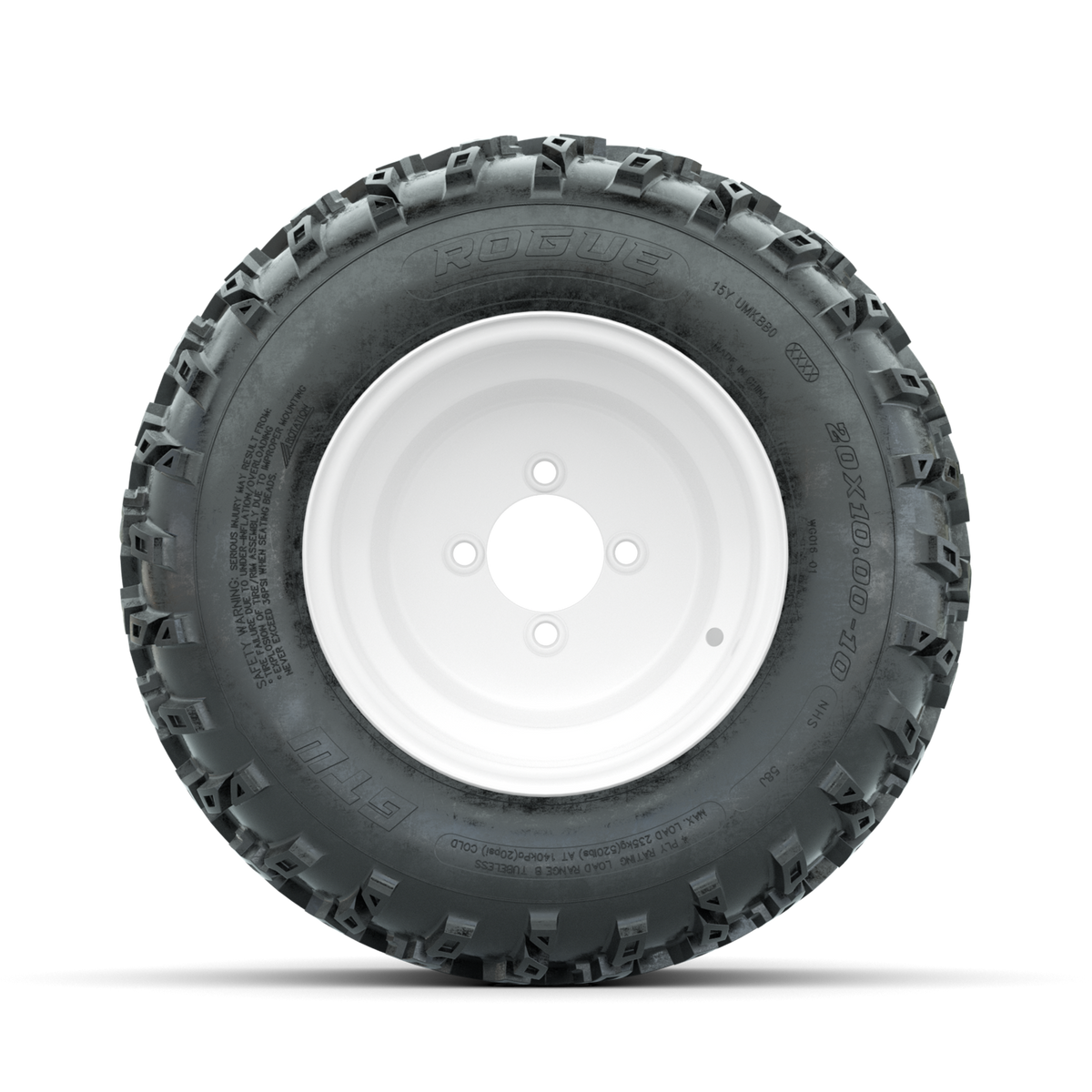 GTW Steel White 10 in Wheels with 20x10.00-10 Rogue All Terrain Tires Full Set