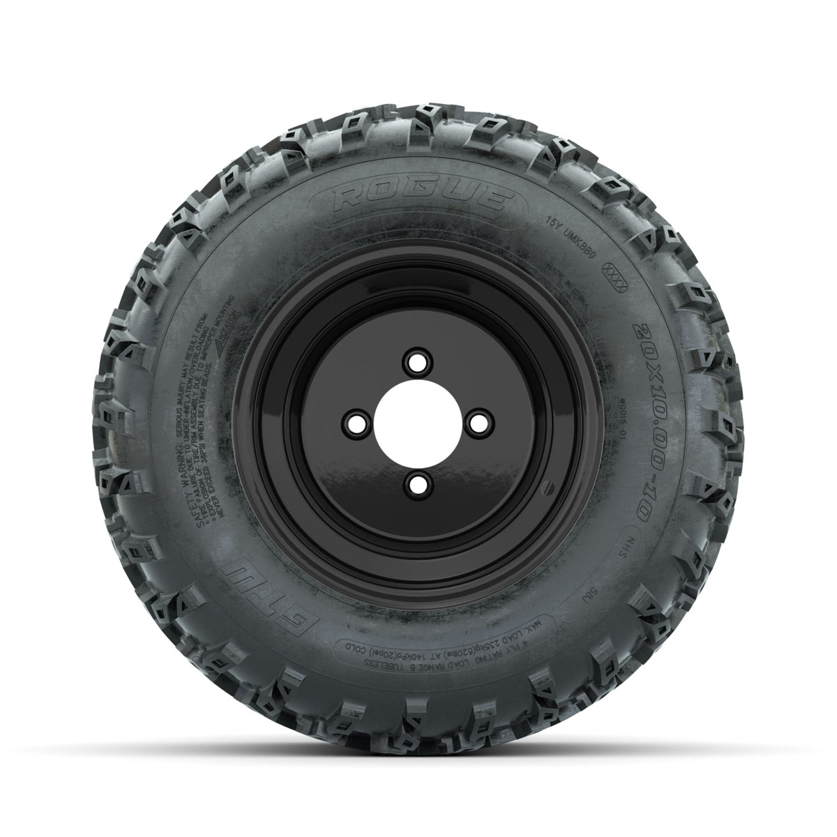 GTW Steel Matte Black 3:5 Offset 10" Wheels with 20x10.00-10 Rogue All Terrain Tires Full Set