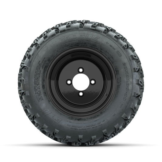 GTW Steel Matte Black 3:5 Offset 10" Wheels with 20x10.00-10 Rogue All Terrain Tires Full Set