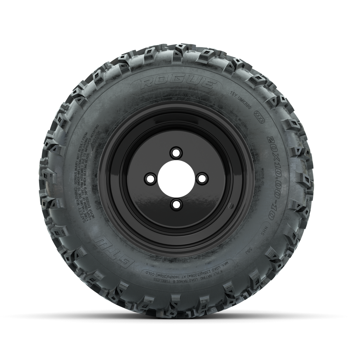 GTW Steel Matte Black 3:5 Offset 10" Wheels with 20x10.00-10 Rogue All Terrain Tires Full Set