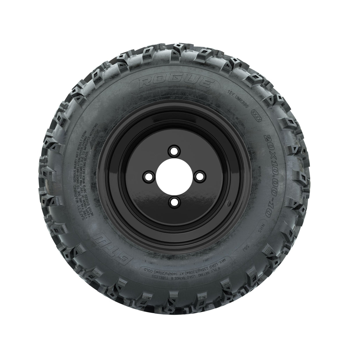 GTW Steel Matte Black 3:5 Offset 10" Wheels with 20x10.00-10 Rogue All Terrain Tires Full Set