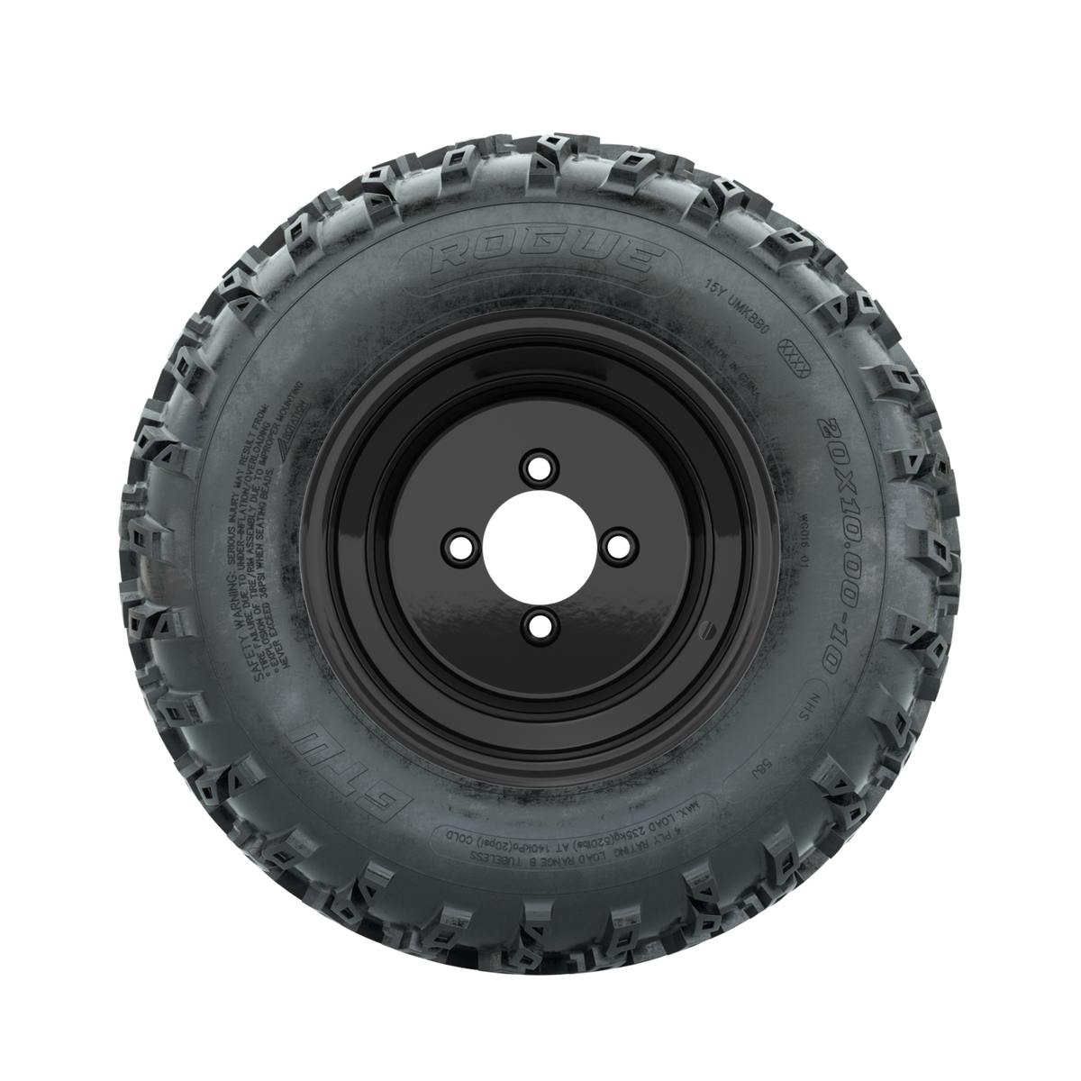 GTW Steel Matte Black 3:5 Offset 10" Wheels with 20x10.00-10 Rogue All Terrain Tires Full Set