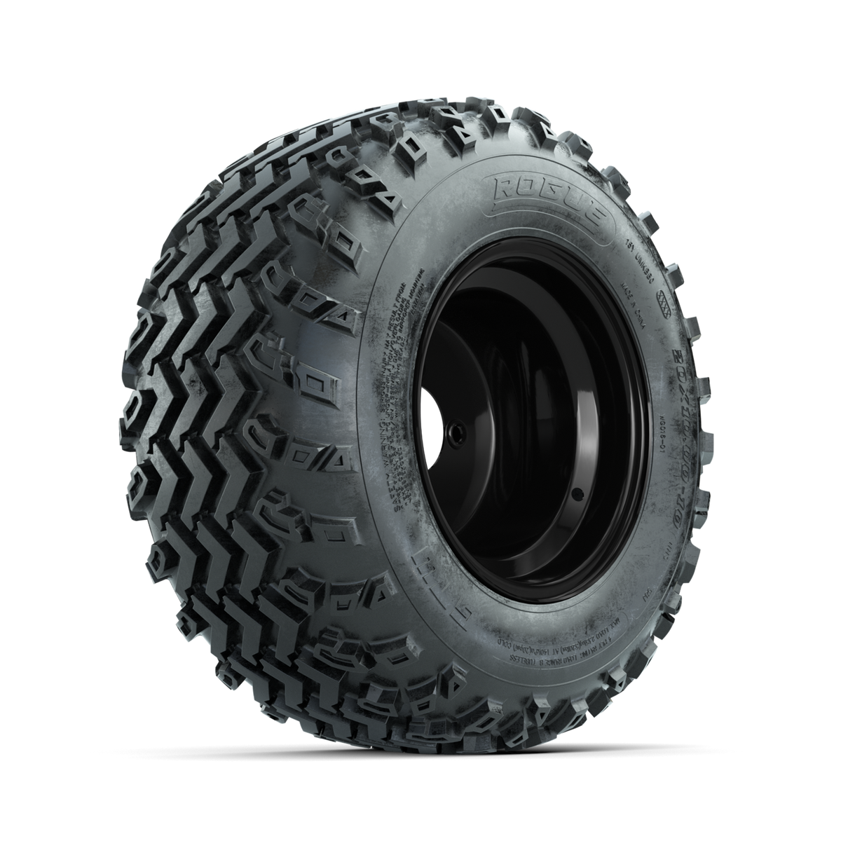 GTW Steel Matte Black 3:5 Offset 10" Wheels with 20x10.00-10 Rogue All Terrain Tires Full Set