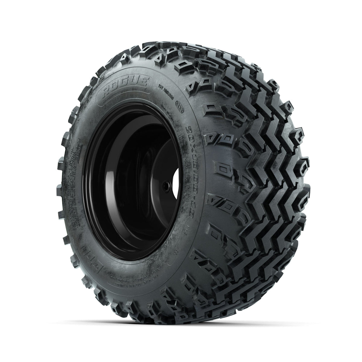GTW Steel Matte Black 3:5 Offset 10" Wheels with 20x10.00-10 Rogue All Terrain Tires Full Set