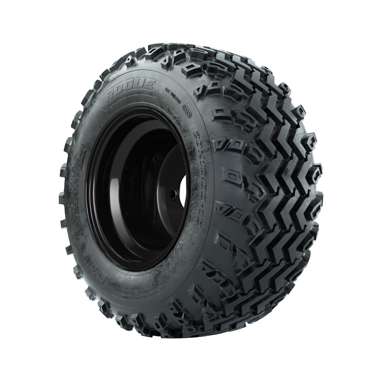 GTW Steel Matte Black 3:5 Offset 10" Wheels with 20x10.00-10 Rogue All Terrain Tires Full Set