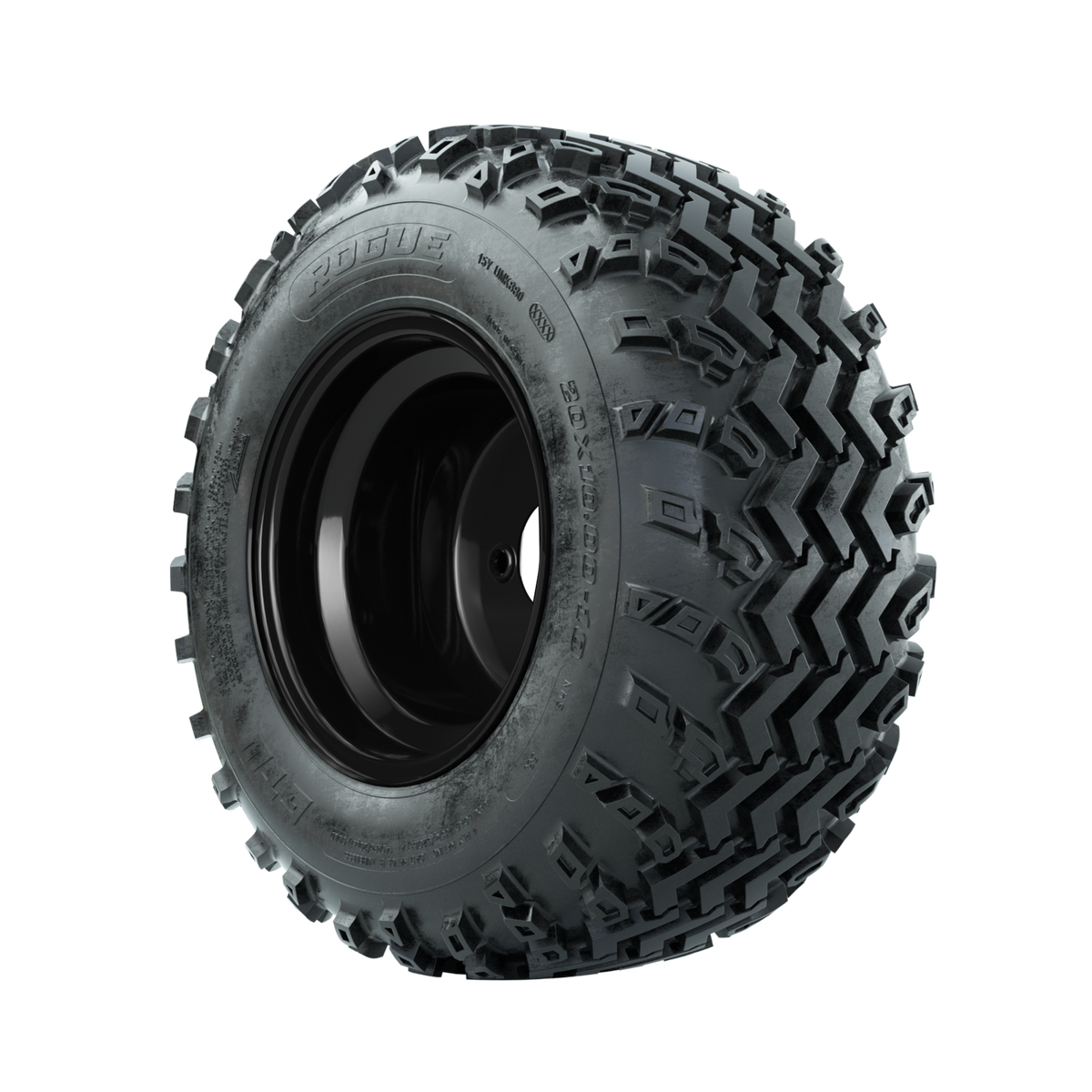 GTW Steel Matte Black 3:5 Offset 10" Wheels with 20x10.00-10 Rogue All Terrain Tires Full Set