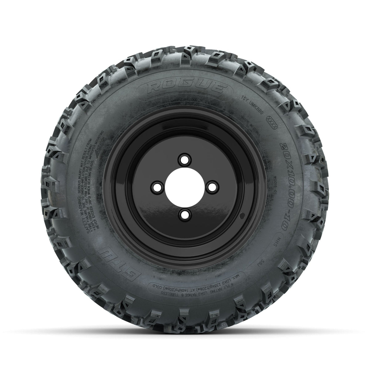 GTW Steel Black 10" Wheels with 20x10.00-10 Rogue All Terrain Tires Full Set