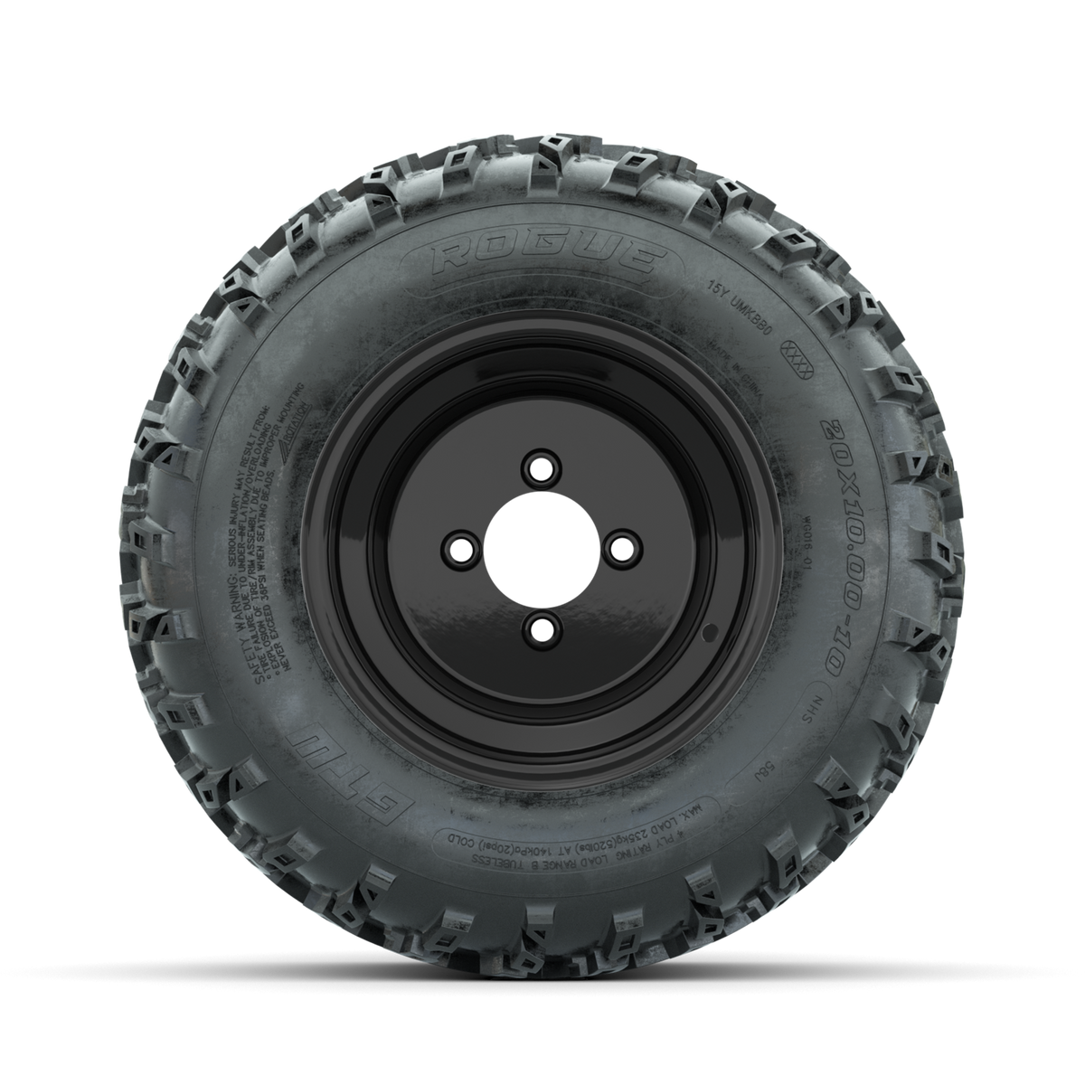 GTW Steel Black 10" Wheels with 20x10.00-10 Rogue All Terrain Tires Full Set