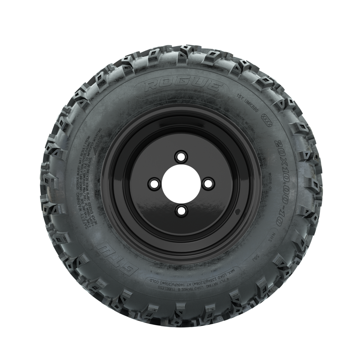 GTW Steel Black 10" Wheels with 20x10.00-10 Rogue All Terrain Tires Full Set