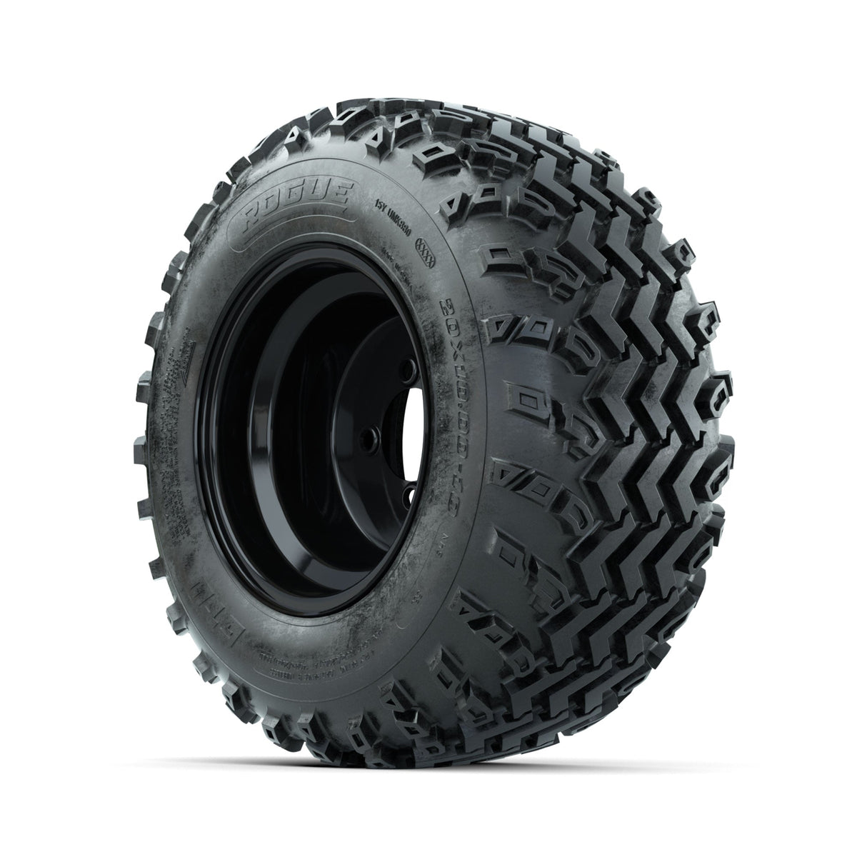 GTW Steel Black 10" Wheels with 20x10.00-10 Rogue All Terrain Tires Full Set