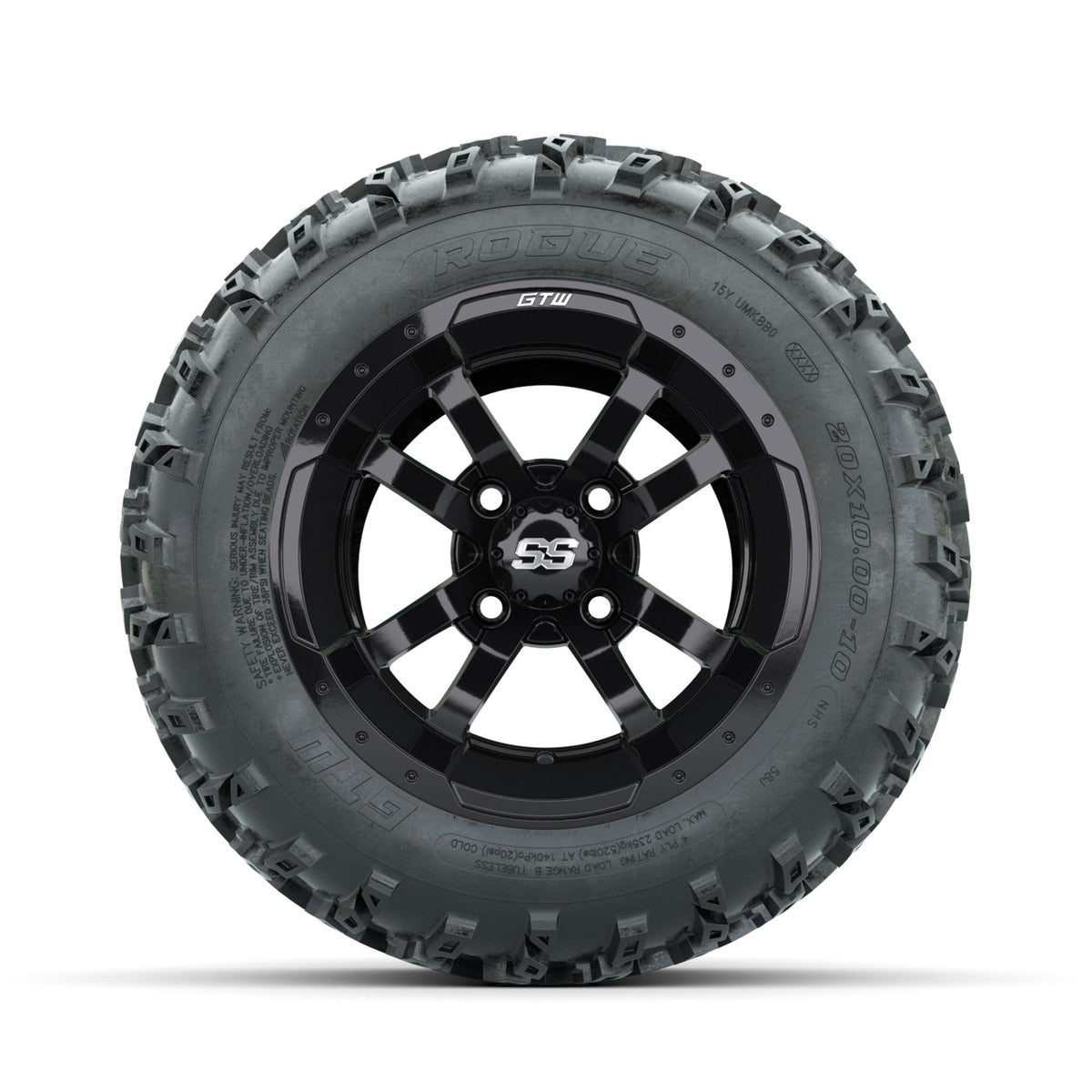 GTW Storm Trooper Black 10 in Wheels with 20x10.00-10 Rogue All Terrain Tires Full Set