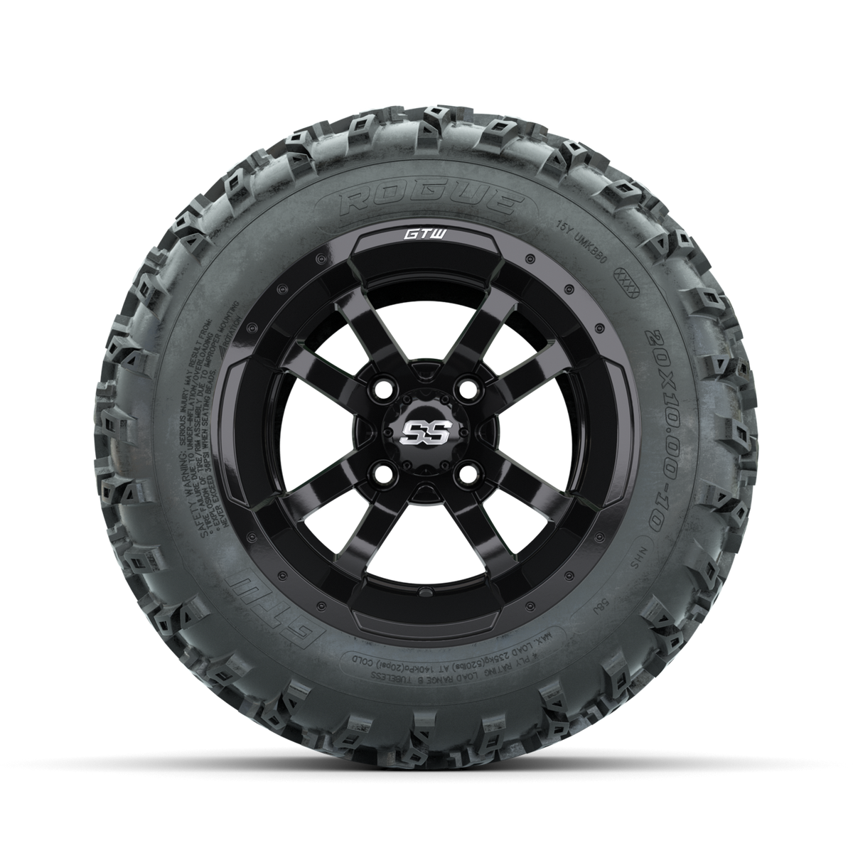 GTW Storm Trooper Black 10 in Wheels with 20x10.00-10 Rogue All Terrain Tires Full Set
