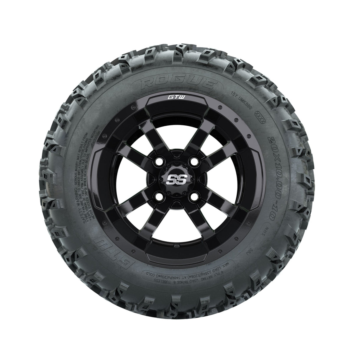 GTW Storm Trooper Black 10 in Wheels with 20x10.00-10 Rogue All Terrain Tires Full Set