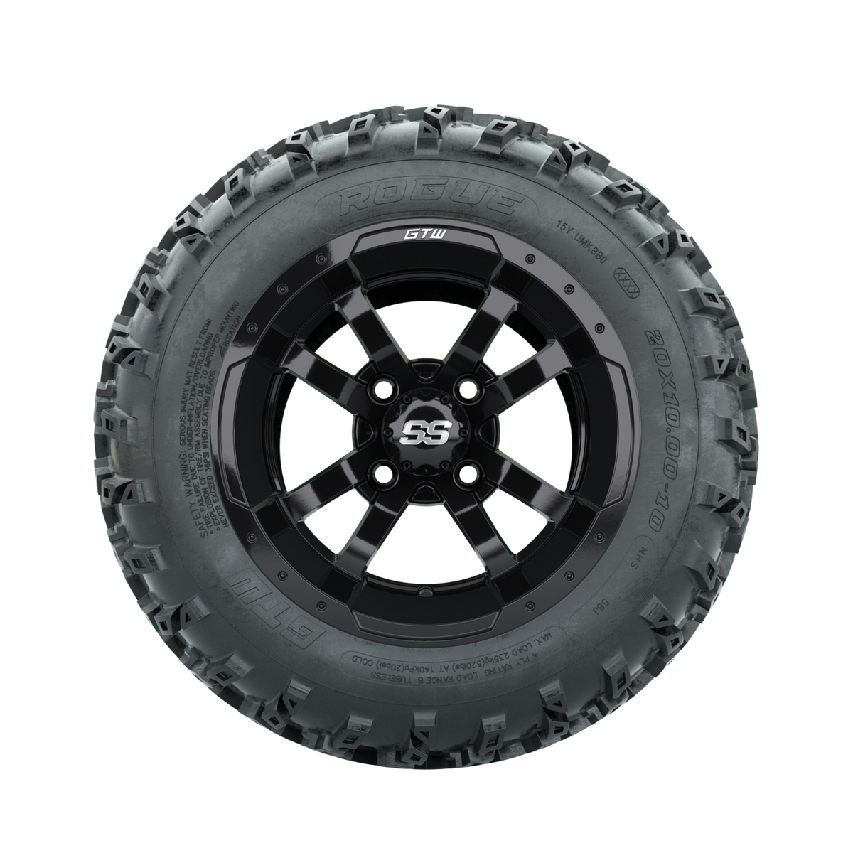 GTW Storm Trooper Black 10 in Wheels with 20x10.00-10 Rogue All Terrain Tires Full Set