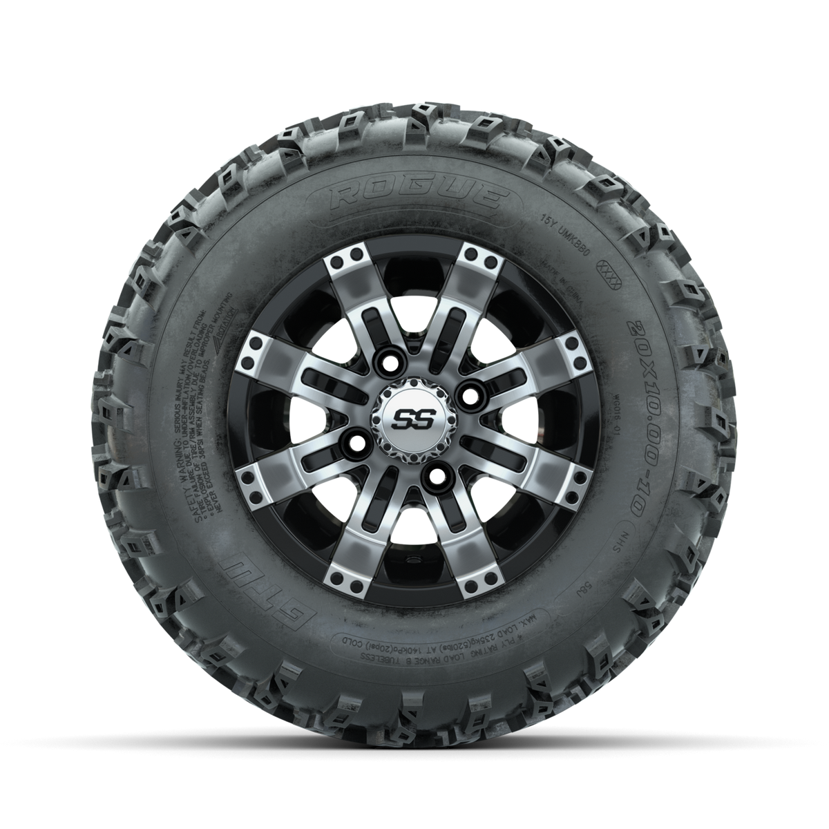 GTW Tempest Machined/Black 10 in Wheels with 20x10.00-10 Rogue All Terrain Tires Full Set