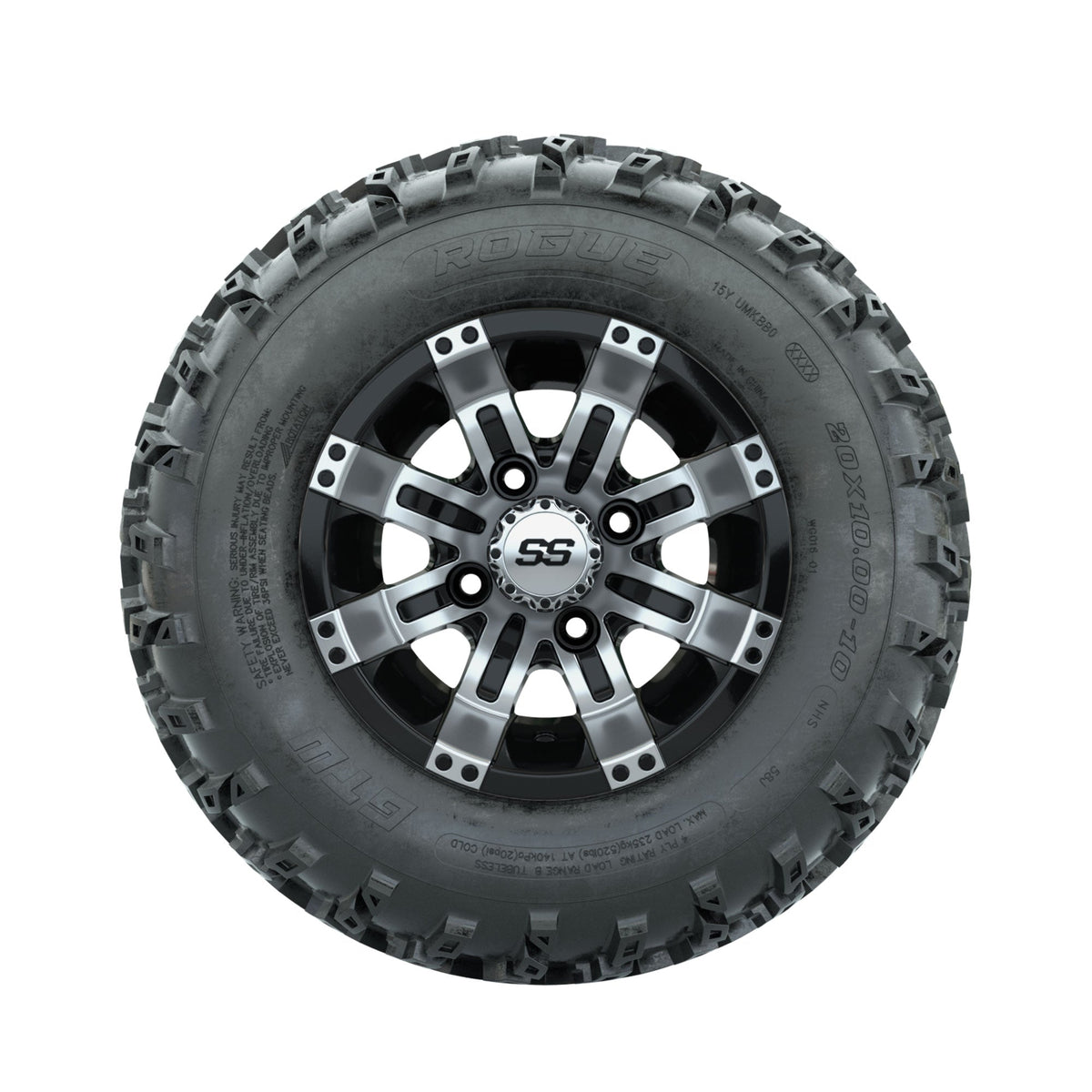 GTW Tempest Machined/Black 10 in Wheels with 20x10.00-10 Rogue All Terrain Tires Full Set