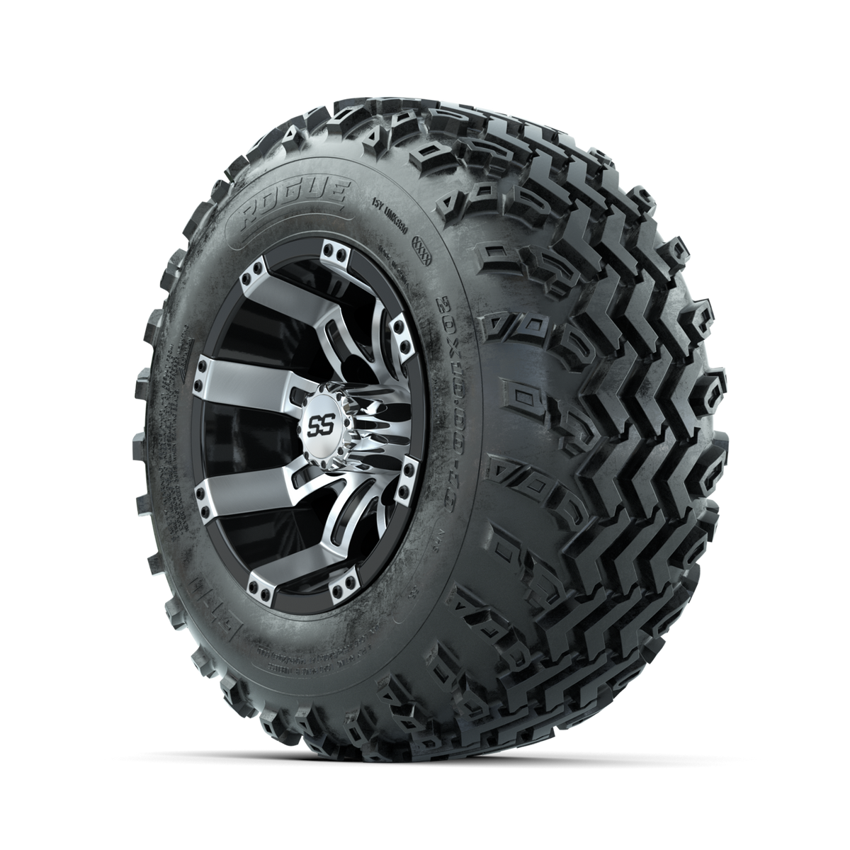 GTW Tempest Machined/Black 10 in Wheels with 20x10.00-10 Rogue All Terrain Tires Full Set