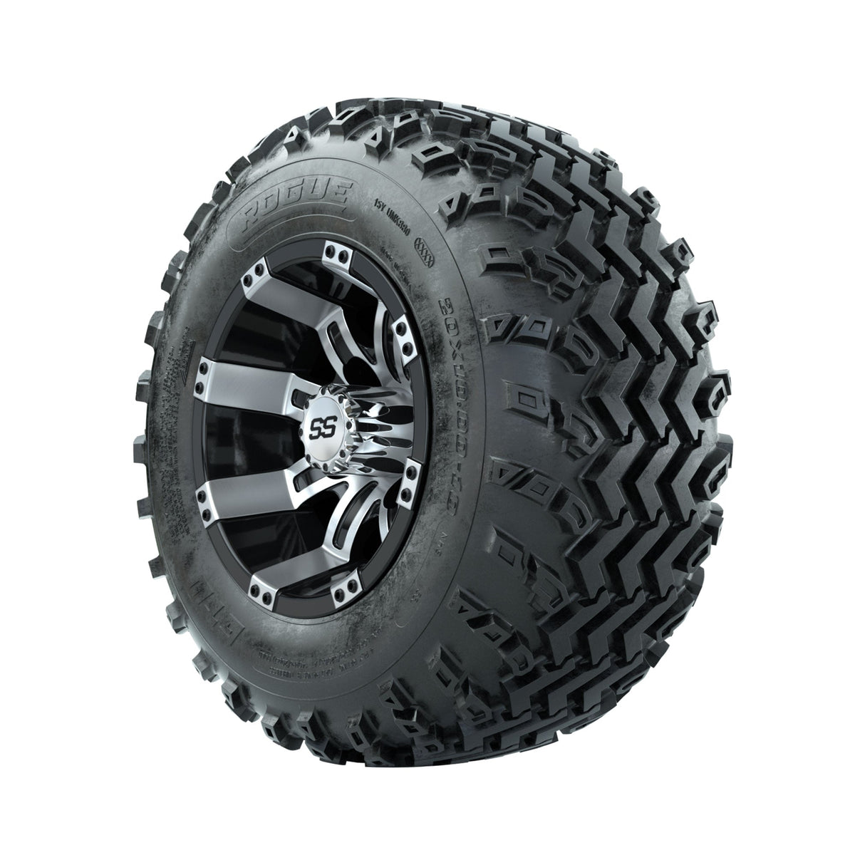 GTW Tempest Machined/Black 10 in Wheels with 20x10.00-10 Rogue All Terrain Tires Full Set