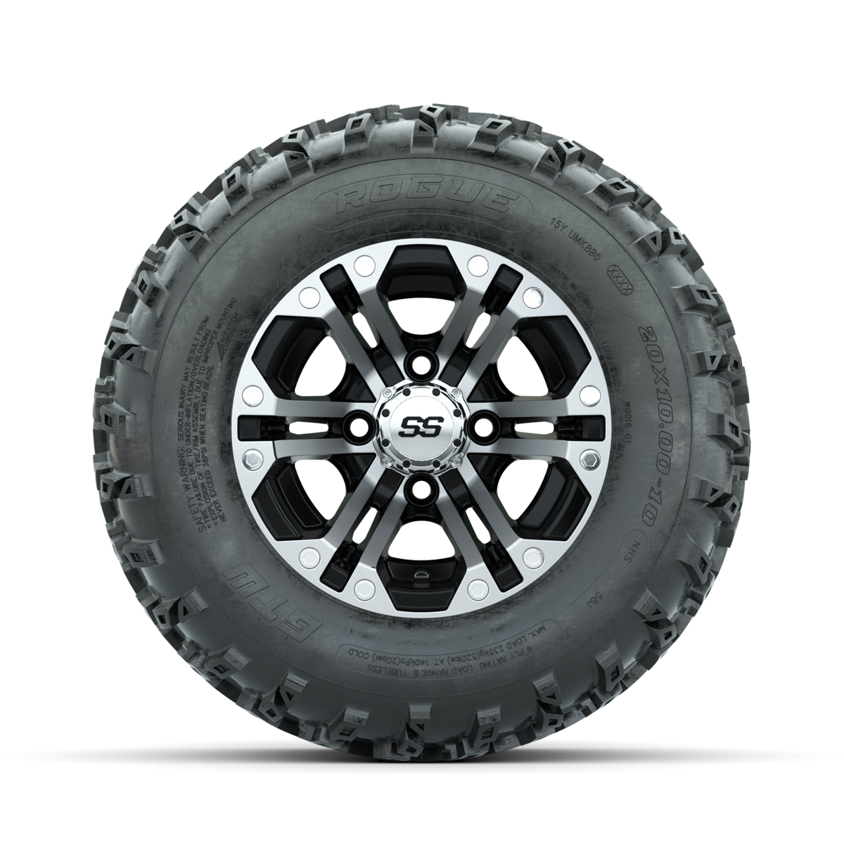 GTW Specter Machined/Black 10 in Wheels with 20x10.00-10 Rogue All Terrain Tires Full Set
