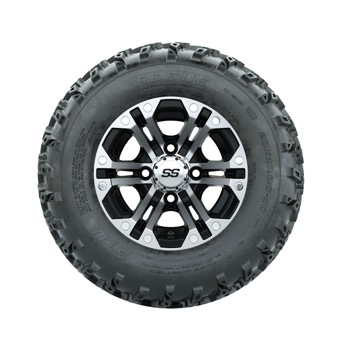 GTW Specter Machined/Black 10 in Wheels with 20x10.00-10 Rogue All Terrain Tires Full Set